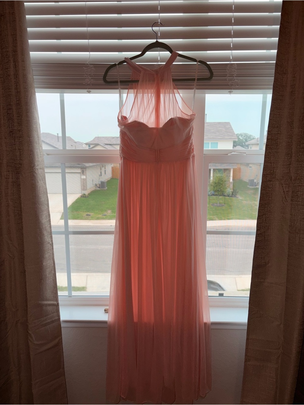 Elegant Pink Maxi Dress with Sheer Yoke